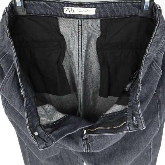 Zara Jeans Womens 31 Waist Baggy High Rise Tapered Leg Crop Blue Stretch Denim - Picture 11 of 14